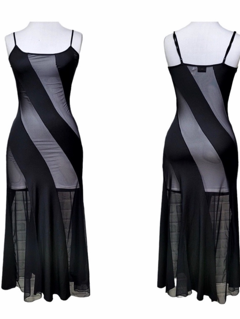 Frederick's of Hollywood Black Sheer and Satin Slip Nightgown